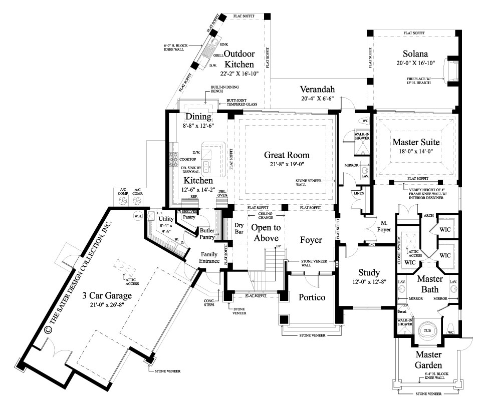 The Moderno's floor plan for the first floor.