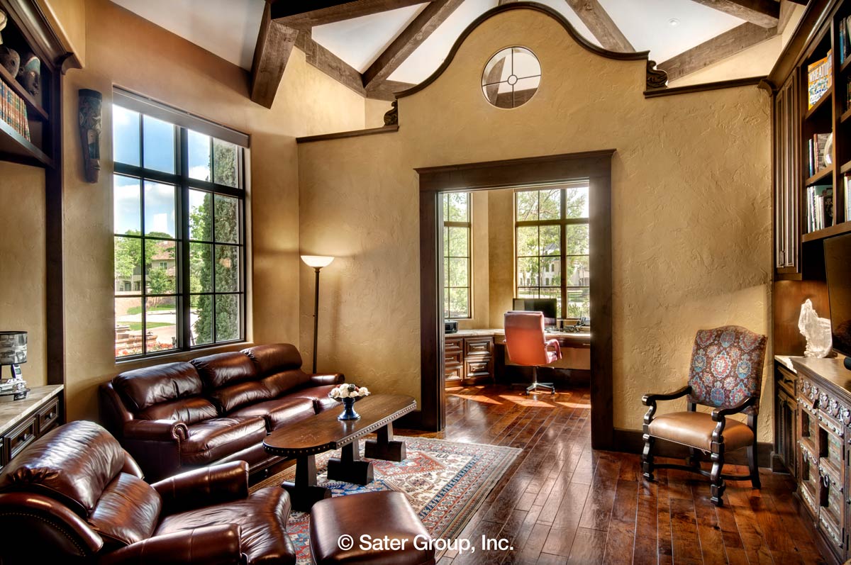 The privet office has two areas two work and relax in.